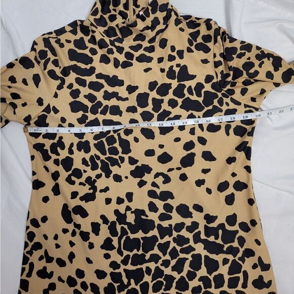 JUDE CONNALLY leopard camel animal print mock neck zip stretch long sleeve top L - Picture 7 of 8